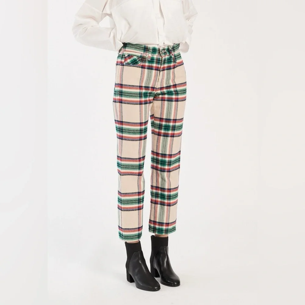 Father’s Daughter LA Raegan Denim Pants - plaid 28 - Picture 1 of 7
